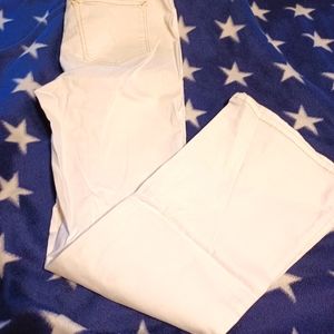 Size 14 hi rise flared jeans in white. Little distress